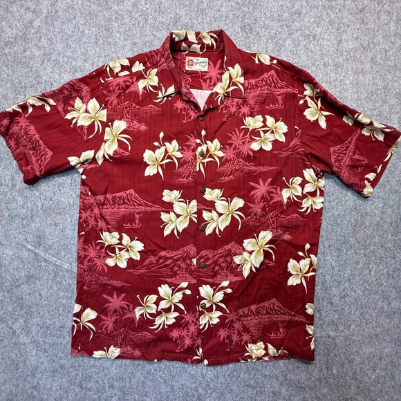 Hawaiian Island Creations Other - Hilo Hattie The Original Hawaiian Shirt Mens Large Red Floral Print Short Sleeve